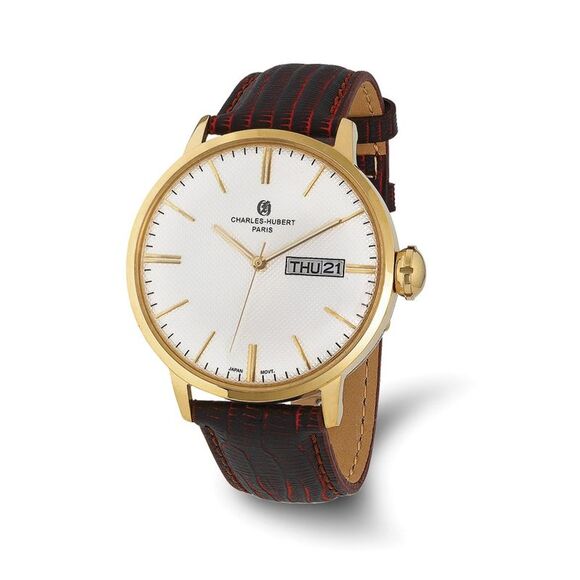 Charles Hubert Mens Stainless Steel White & Gold Tone Dial Watch